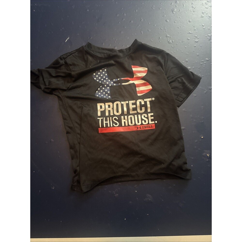 Boys Size 7 Under Armour T-Shirt ~ Protect this House USA America Black